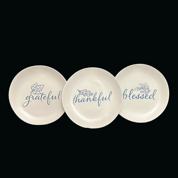 Set Of 8 Celebrate It "Grateful Thankful Blessed" Stoneware Salad Plates 8" EUC - Picture 1 of 8